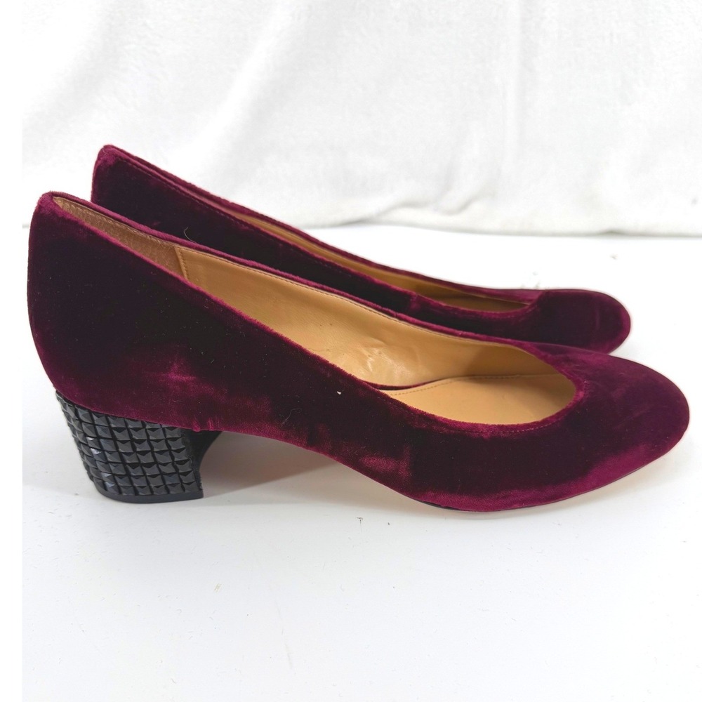 Michael Kors Burgundy Velvet Round Toe Pumps Studded Block Heel Size 9.5M Glam
